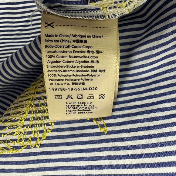 Scotch & Soda Palm Cove Stripe Embroidered Flower Button Shirt Women's Medium - Picture 6 of 9